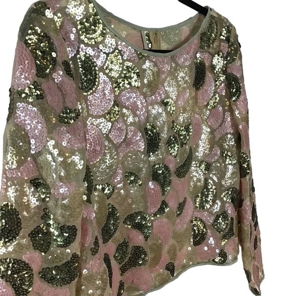 Vintage green and pink sequin top small palm royale  small - Picture 7 of 7